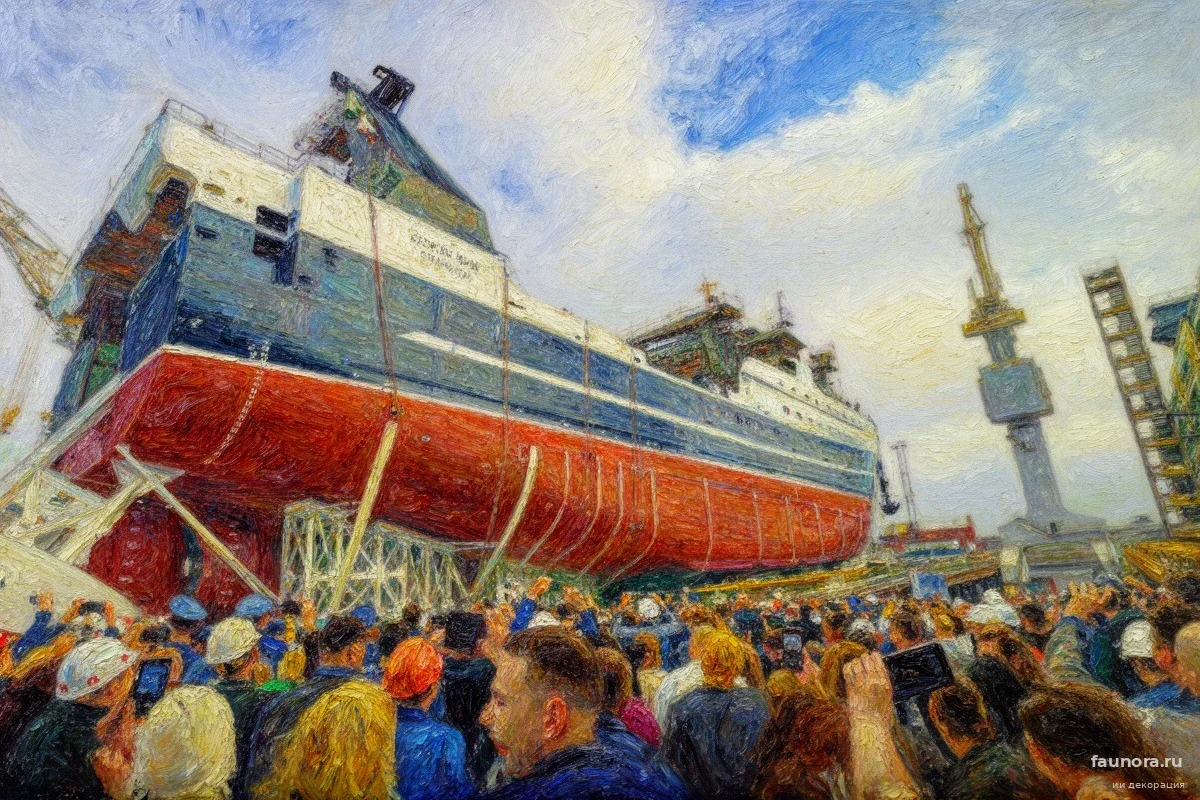 В Петербурге спустили на воду супертраулер, способный заменить три обычных судна