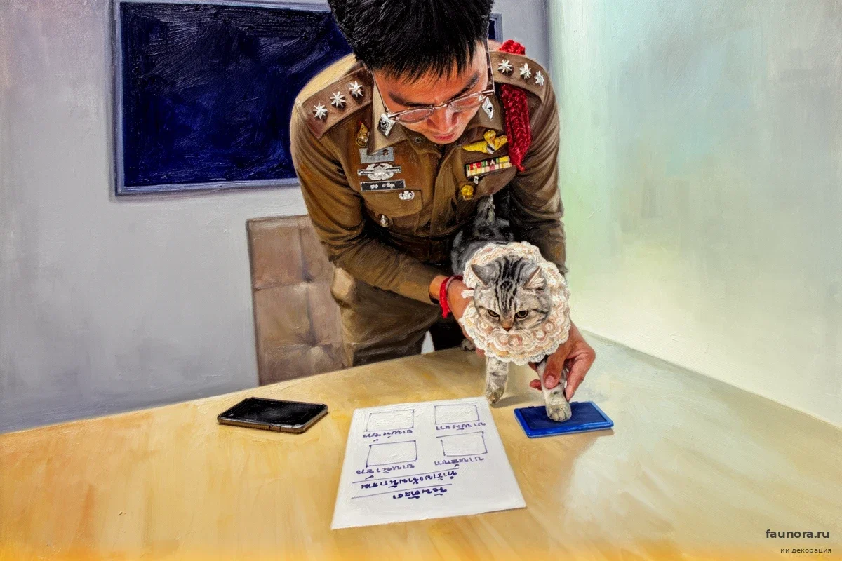 В Таиланде кошку доставили в участок и завели дело: полиция сняла отпечатки лап